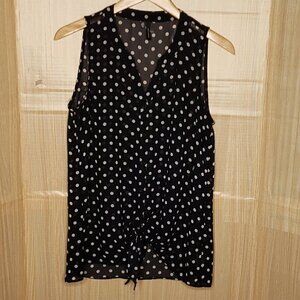 Maurices Womens Semi Sheer Navy White Polka-dot Sleeveless Blouse Medium